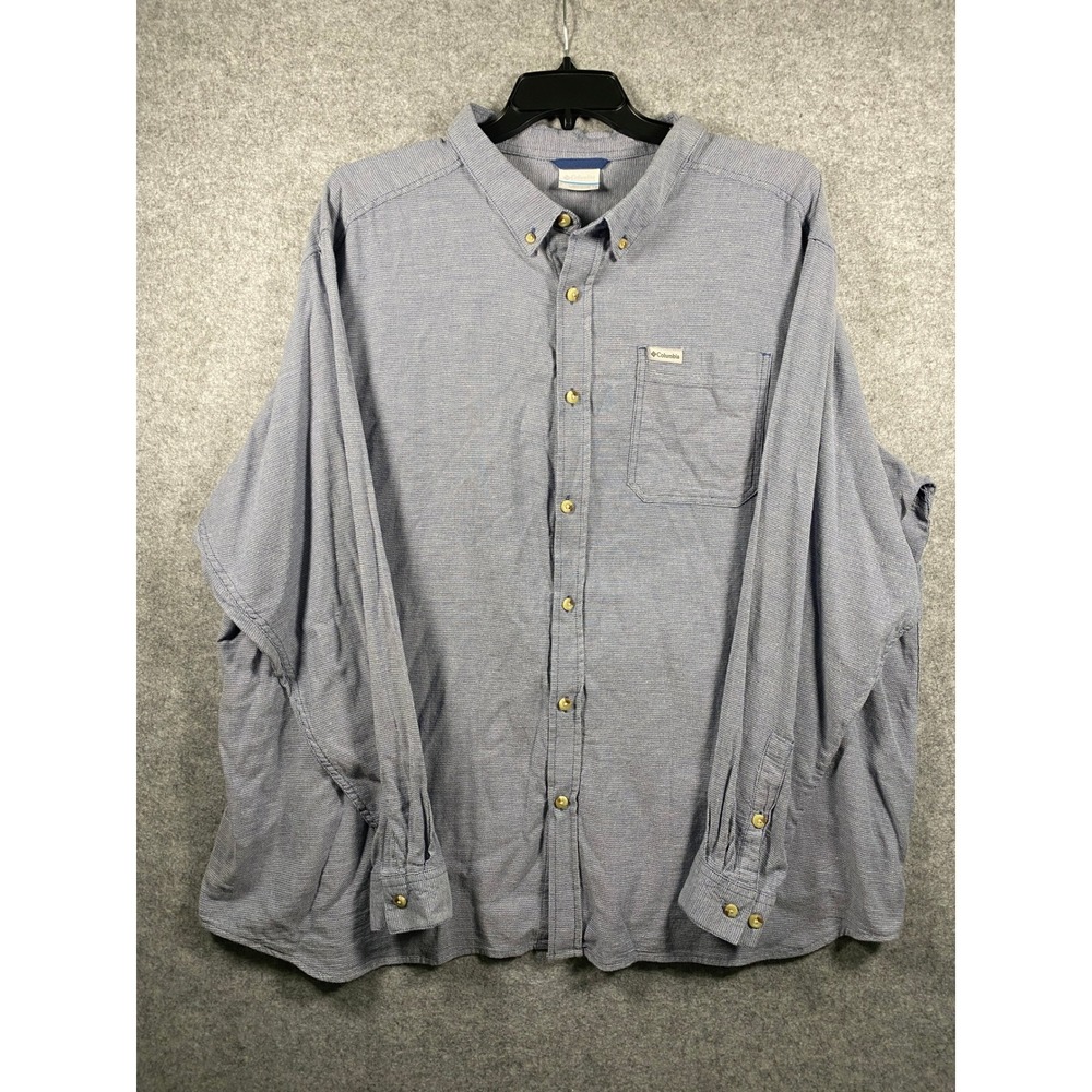 Columbia Mens 4X Blue Long Sleeve Button Down Shirt AS7968 Cotton Blend Stretch